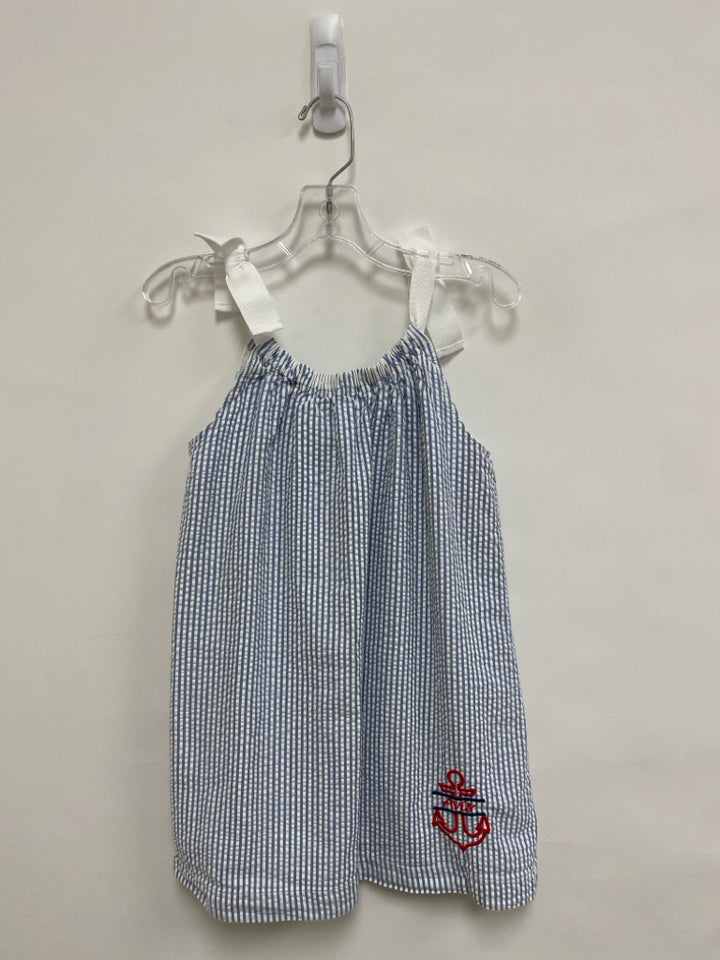 Lands End SIZE 6 White/Blue Stripes Sleeveless Seersucker Girl&