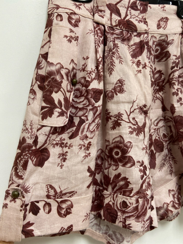 Size 6 Dusty Pink Brown Flowers Ladies Skirt