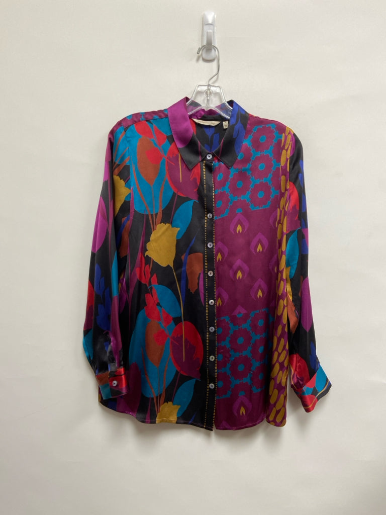 Soft Surroundings Size M Purple/Black Gold/Multi Assorted Print Ladies Top