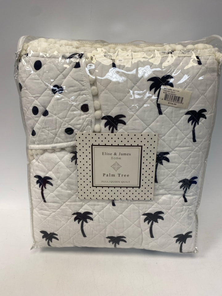 NEW/PKG White Navy Palm Trees Quilt