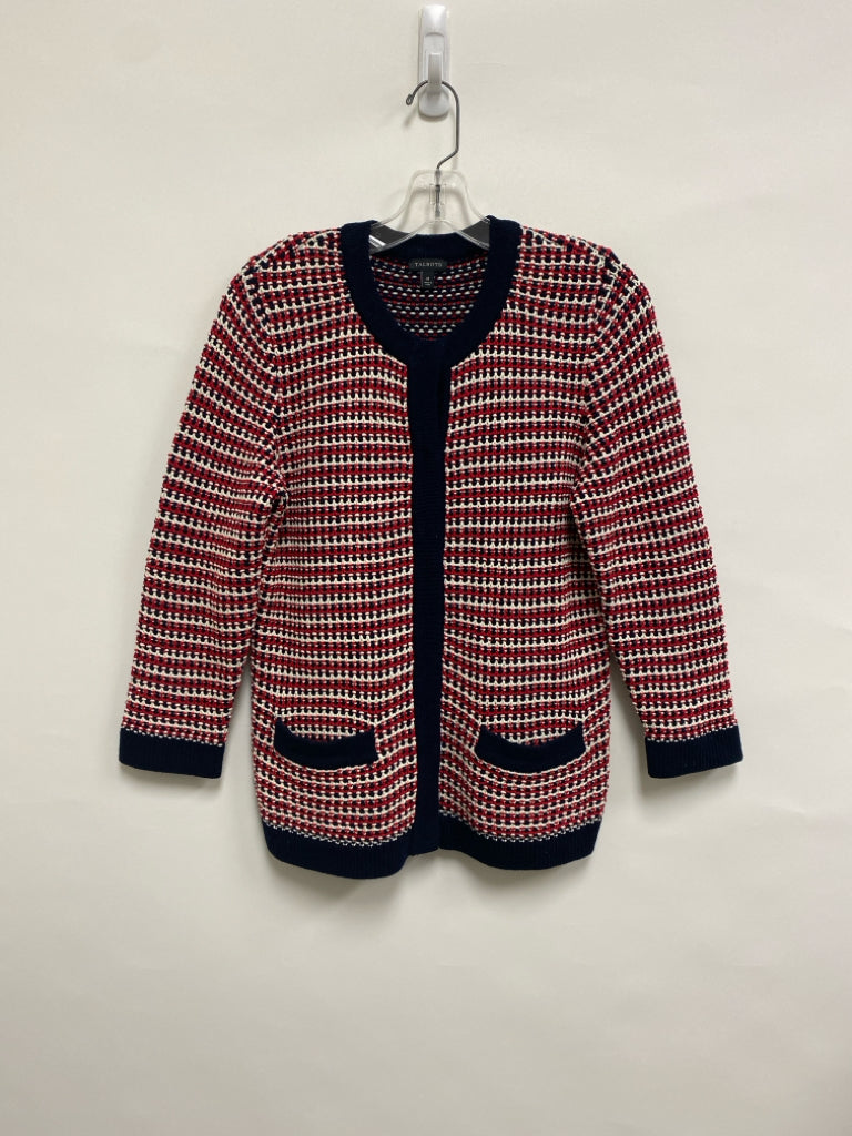 Talbots Size M Red/White Navy Woven Button Down Ladies Sweater