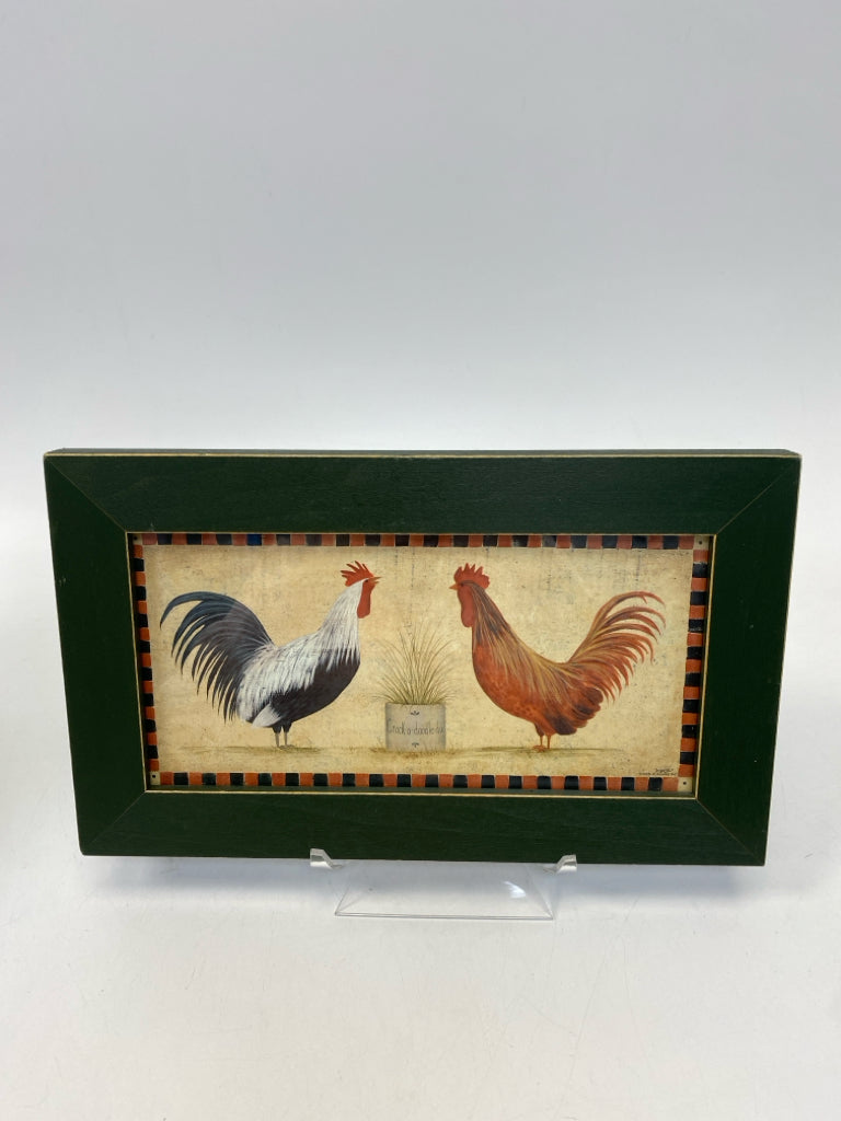 Black/White Brown/Cream Rooster Framed Art