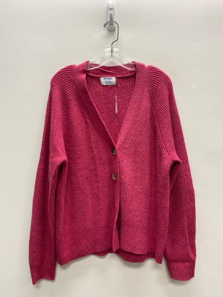 NWT Old Navy Size L Hot Pink/Wht Mottled Cardigan Ladies Sweater