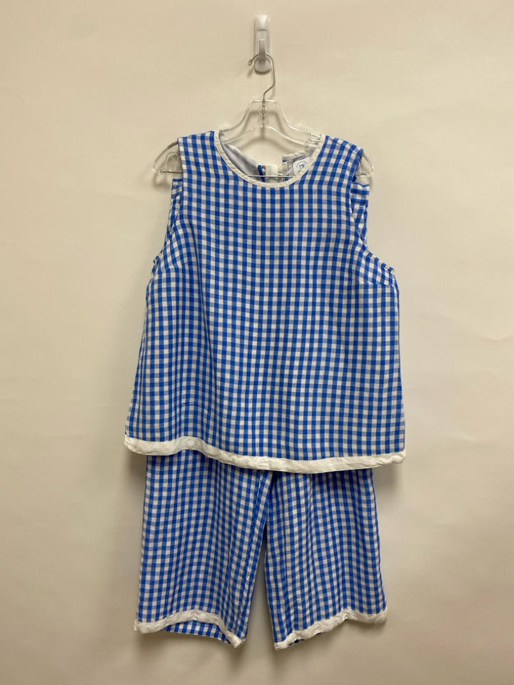 Crown &amp; Ivy Size L Blue/White Checkered Wide Leg Ladies 2pc Pant Set