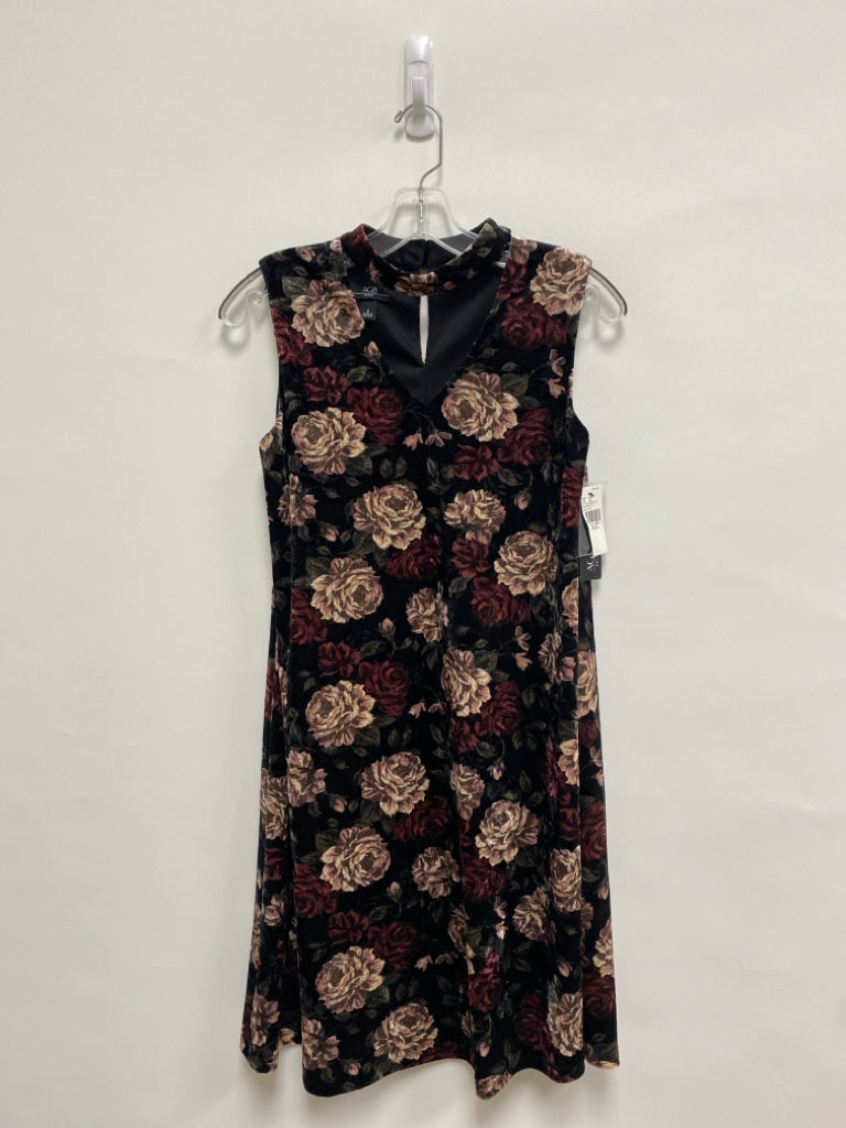NWT AGB Size S Black Burgundy/Pink Roses Sleeveless Ladies Dress