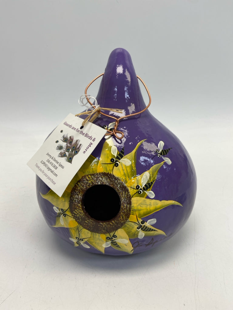 NWT Purple Gold/Brown Sunflower Gourd Birdhouse