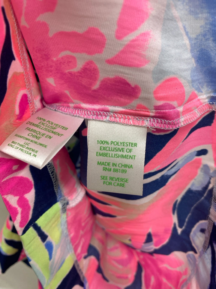LILLY PULITZER Size S Navy/Pink Blue/Green Bell Sleeves Silk Ladies Romper