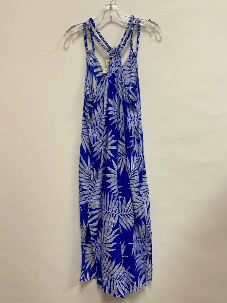 C&amp;C Size L Royal Blue White Leaves Sleeveless Ladies Dress