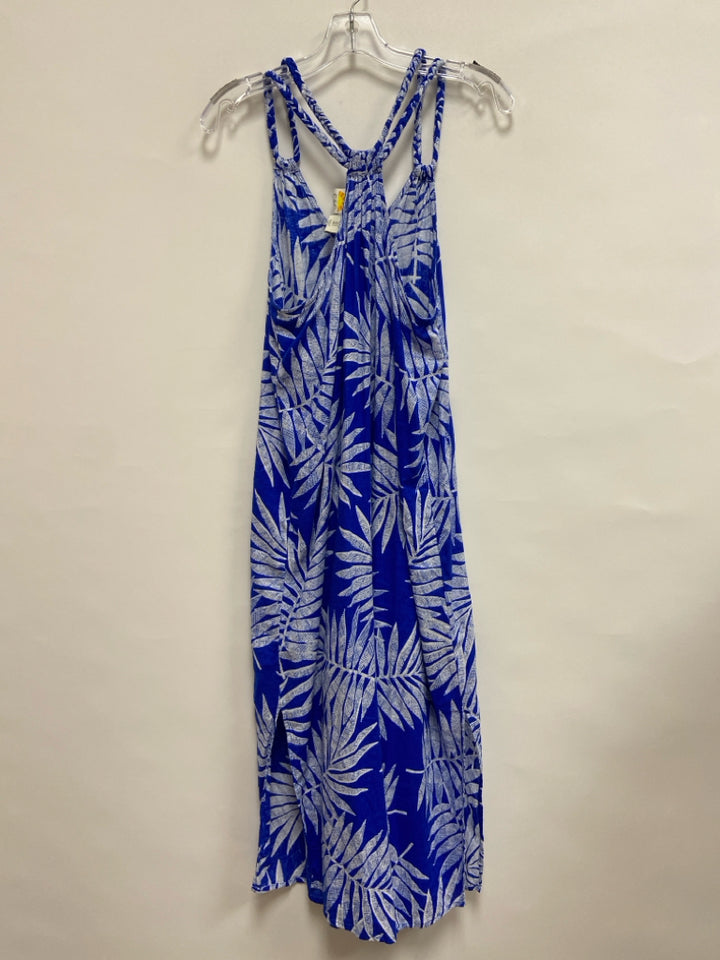 C&amp;C Size L Royal Blue White Leaves Sleeveless Ladies Dress