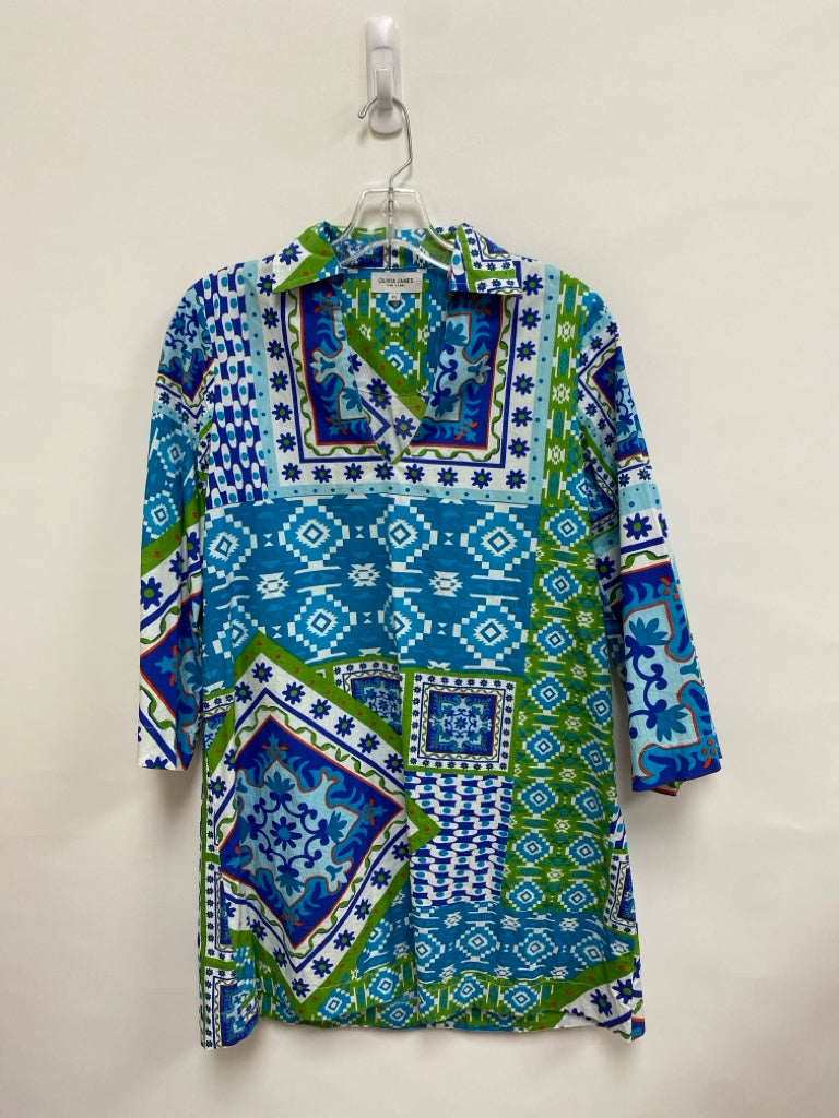 OLIVIA JAMES Size XS Navy/Blue Green/Orange Ladies Dress