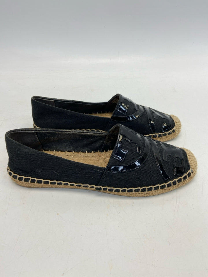 Tory Burch  Size 7.5 Black Tan Trimmed Flats