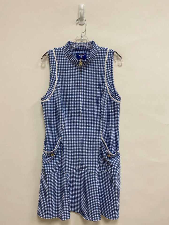 LILLY PULITZER Size 12 Blue/White Checkered Sleeveless Seersucker Ladies Dress