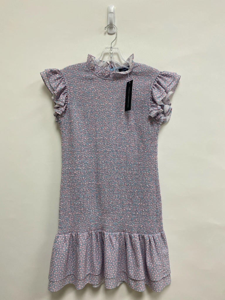 NWT French Connection Size M Dusty Blue Pink/White Smocking Ladies Dress