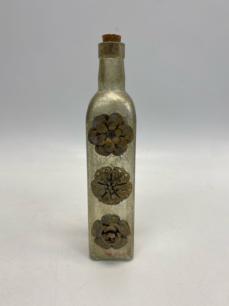 Clear Gold Speckles Glass/Metal Bottle