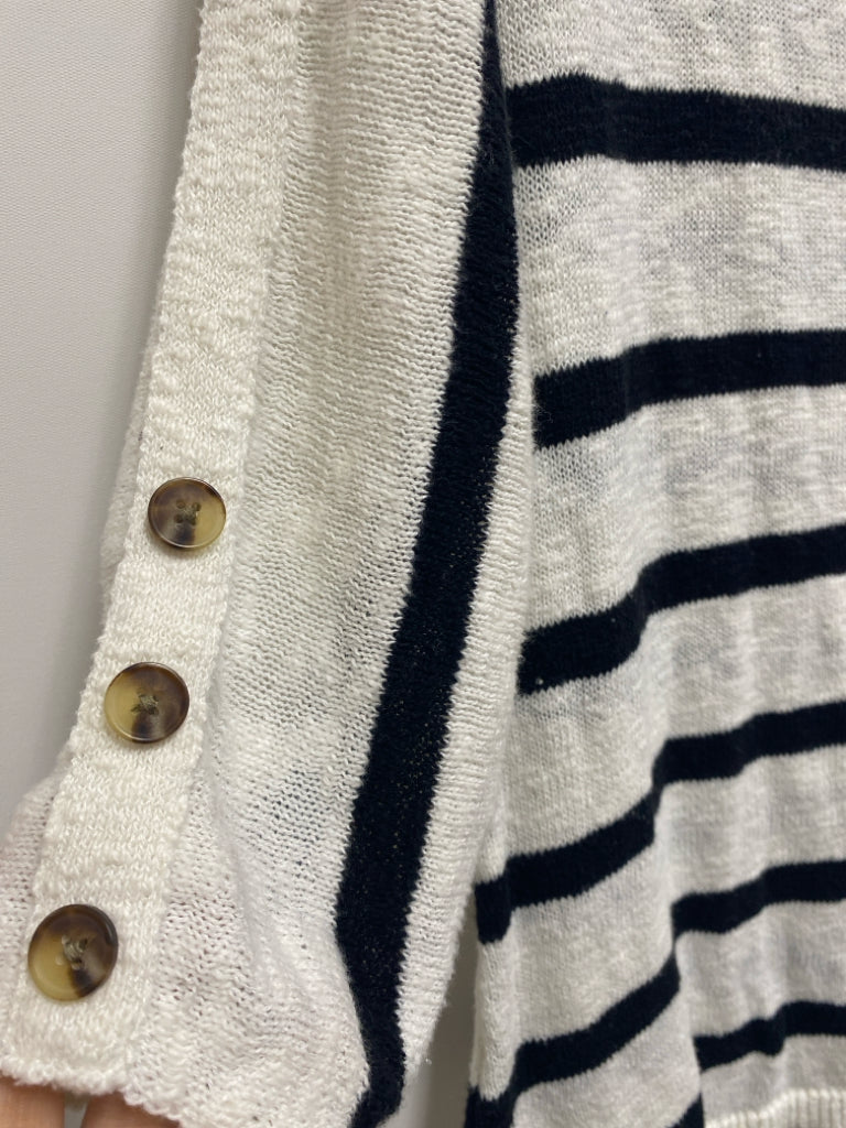 Talbots Size M White/Black Stripes Boat Neck Ladies Sweater