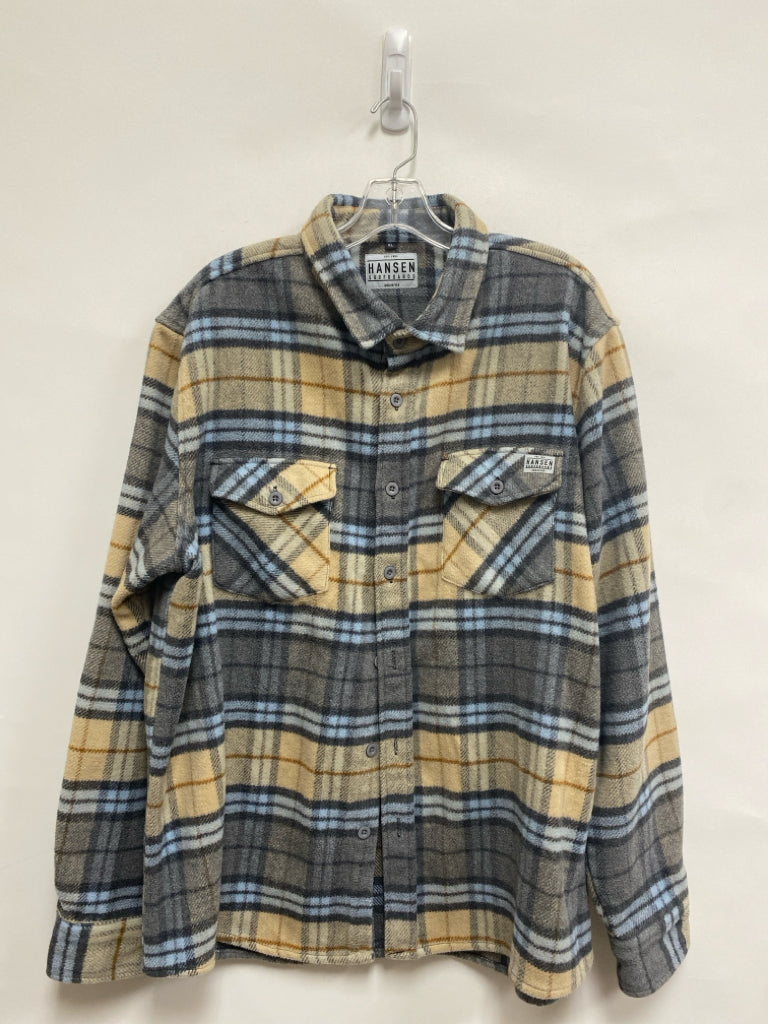 Size XL Beige Gray/Blue Plaid Men&