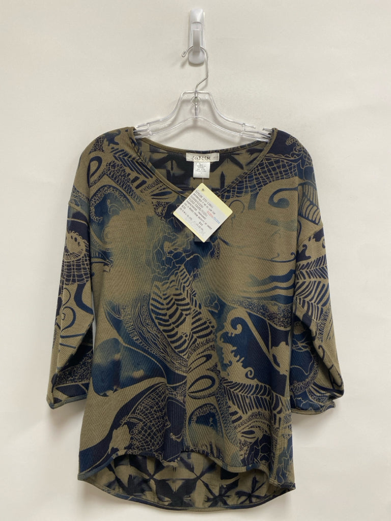 NWT CUBISM Size S Brown Navy Abstract Ladies Top