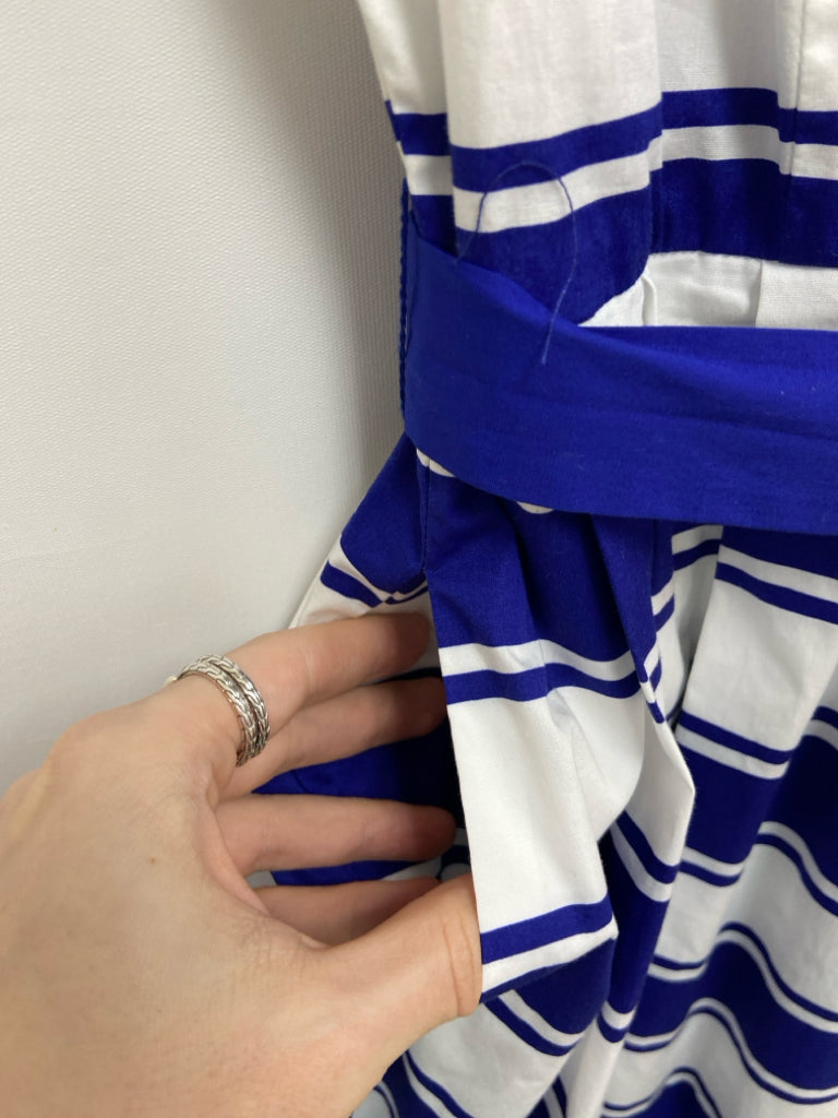MILLY Size 6 White Blue Striped Sleeveless Ladies Dress