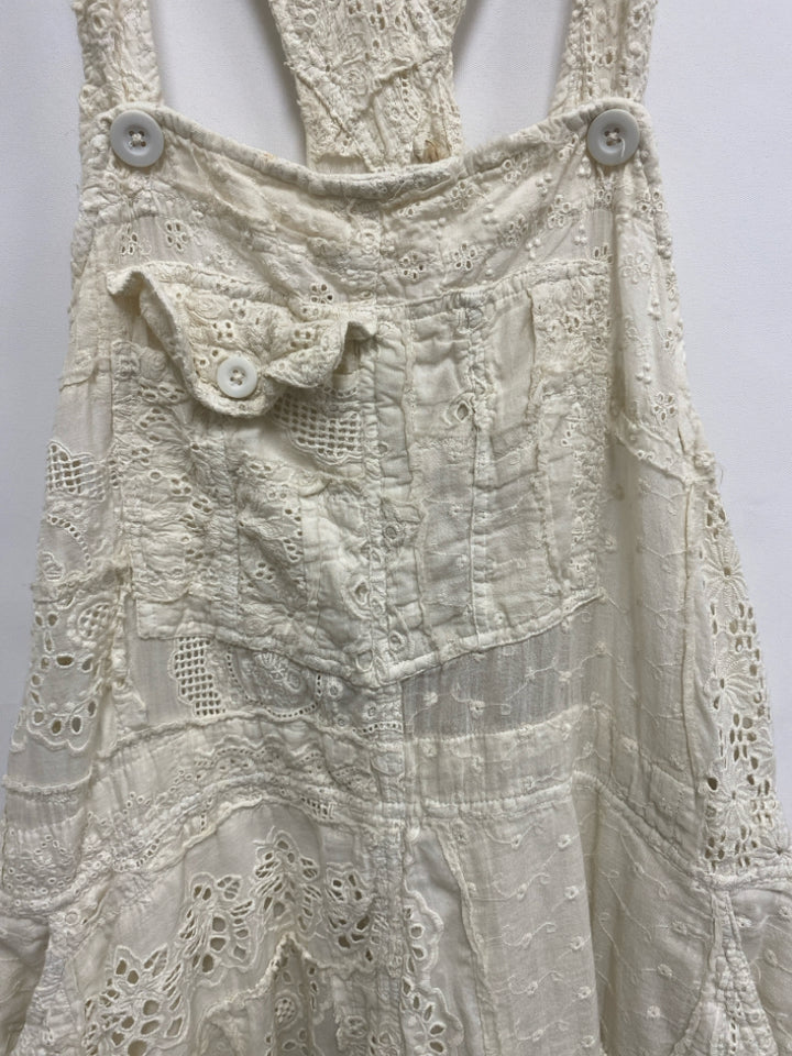 NWT Magnolia Pearl Size OSFM Cream Patchwork Eyelet Ladies Overalls