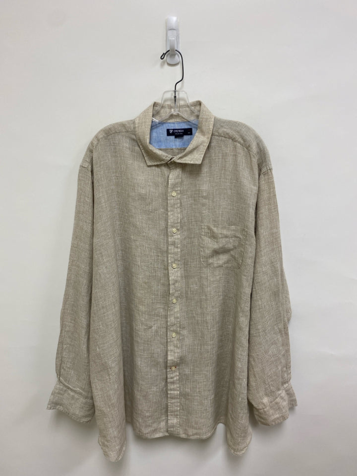 Cremieux Size XXL Oatmeal White Button Down Linen Men&