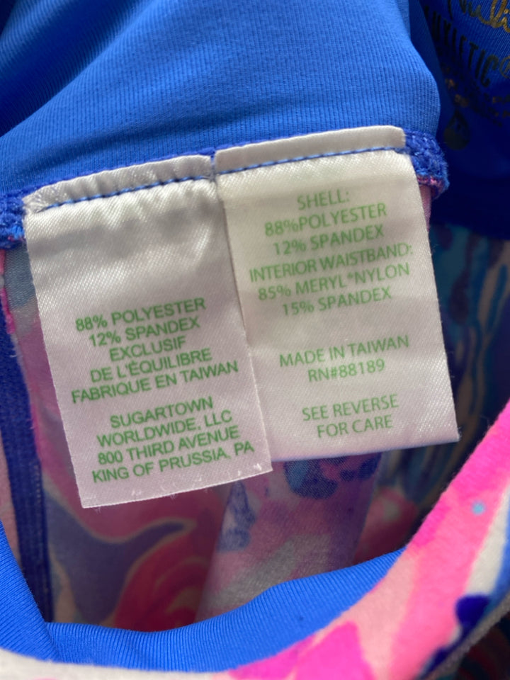 LILLY PULITZER Size XXS Neon Pink Blue/White Floral Athletic Leggings