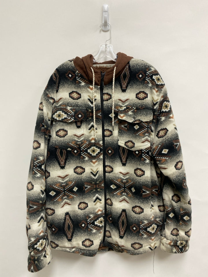 Size 2X Cream/Black Brown Southwestern Zip Down Fleece Men&
