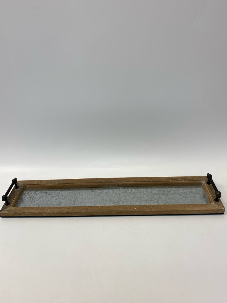 Brown/Black Silver Wood Galvanized Metal Tray