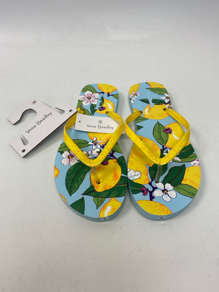 NWT Vera Bradley  Size 9/10 Yellow Green Lemon(s) Sandals