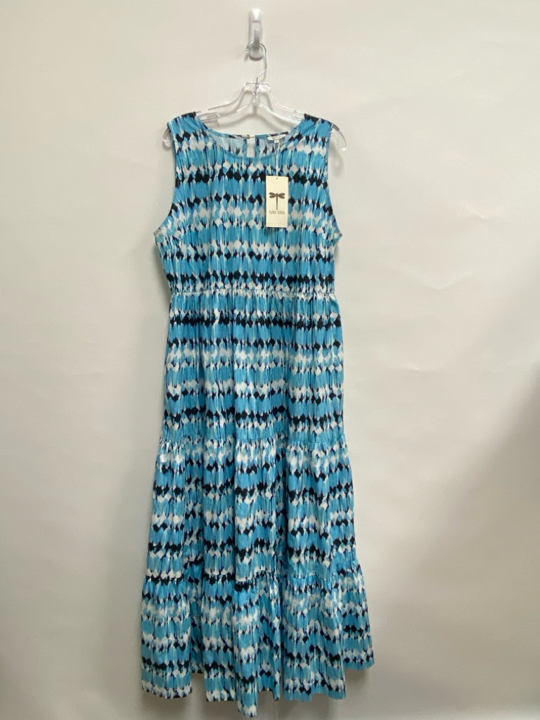NWT Tyler Boe Size L Blue Navy/White Print Maxi Ladies Dress