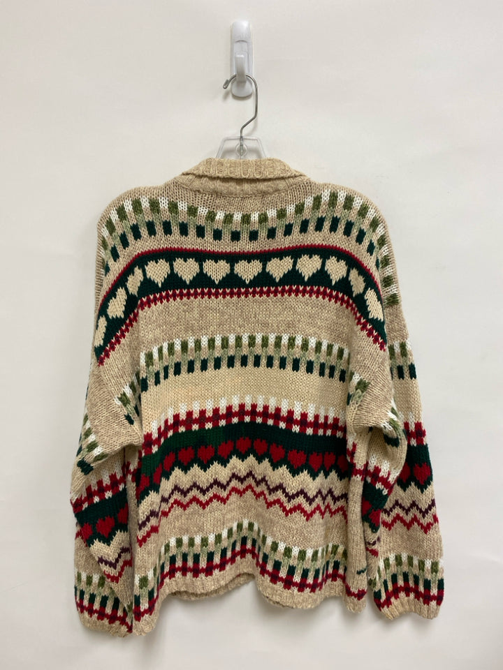 Size XL Beige Red/Green Christmas Zip Down Ladies Sweater