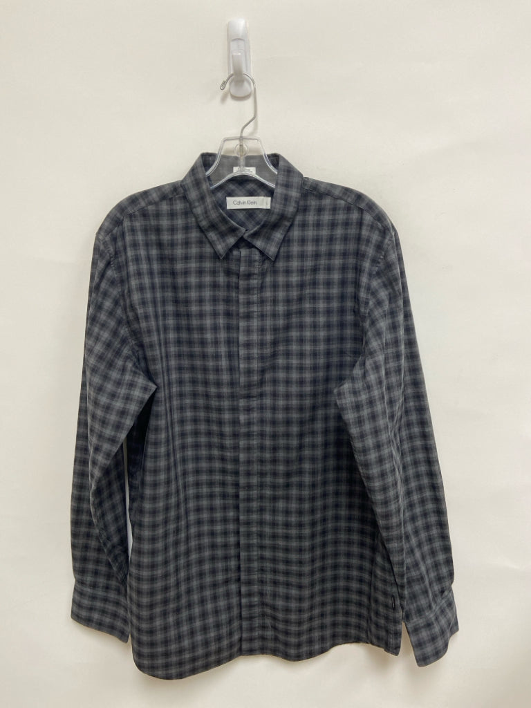 Calvin Klein Size L Gray Black Plaid Cotton Men&