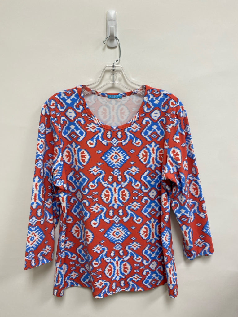 J McLaughlin Size XL Coral White/Blue Long Sleeve Ladies Top
