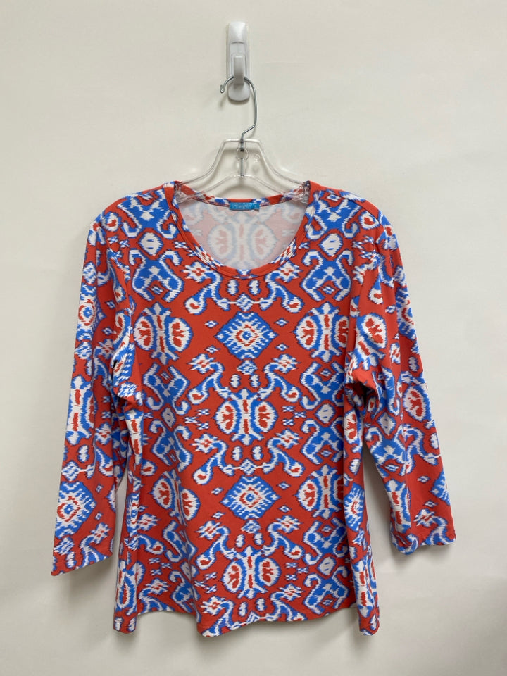 J McLaughlin Size XL Coral White/Blue Long Sleeve Ladies Top