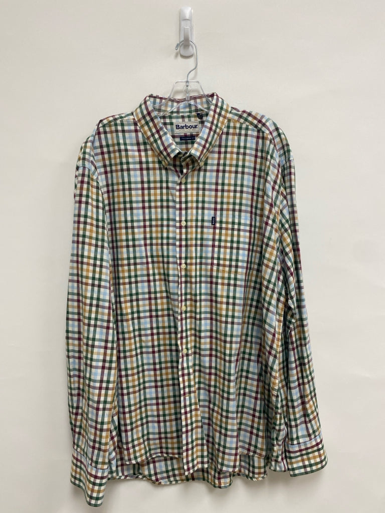 Barbour Size L White Green/Burgundy Plaid Men&