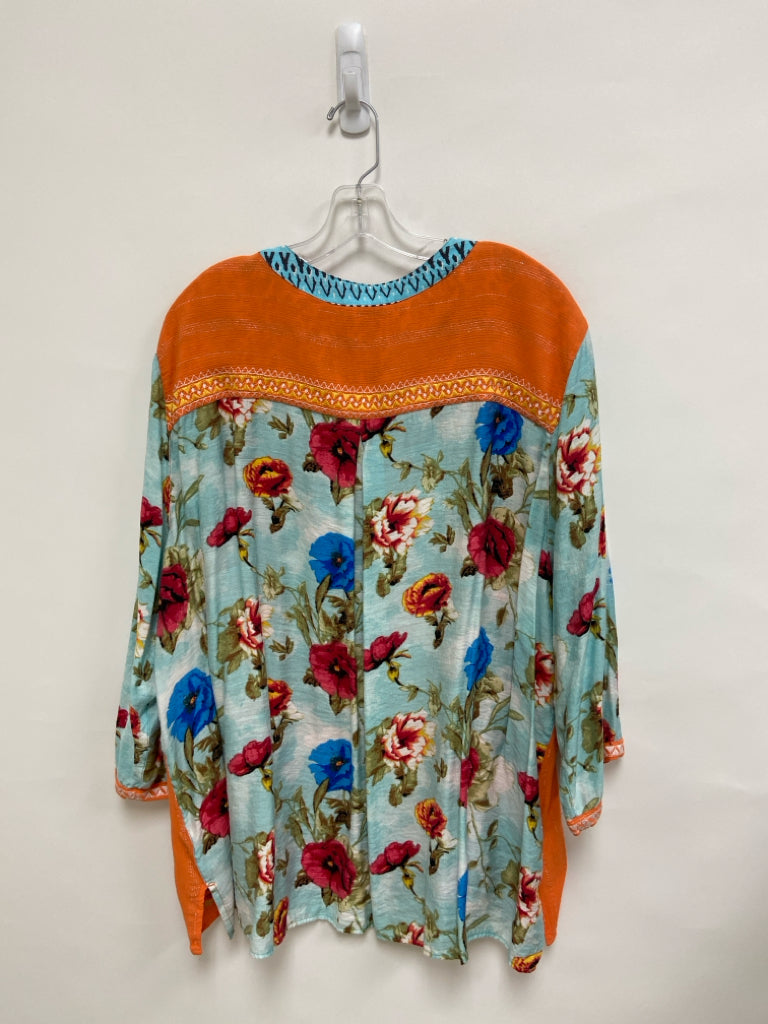 JOHN MARK  SIZE  3X Orange Blue/Green Flowers Embroidered Plus Size Top