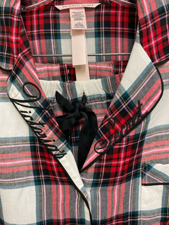 NWT Victoria Secret Size L White Red/Black Plaid Ladies 2pc Pajamas