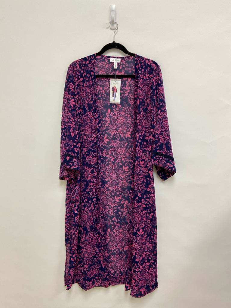 NWT Jessica Simpson  SIZE  1X Navy Pink Flowers Cable Knit Plus Size Kimono
