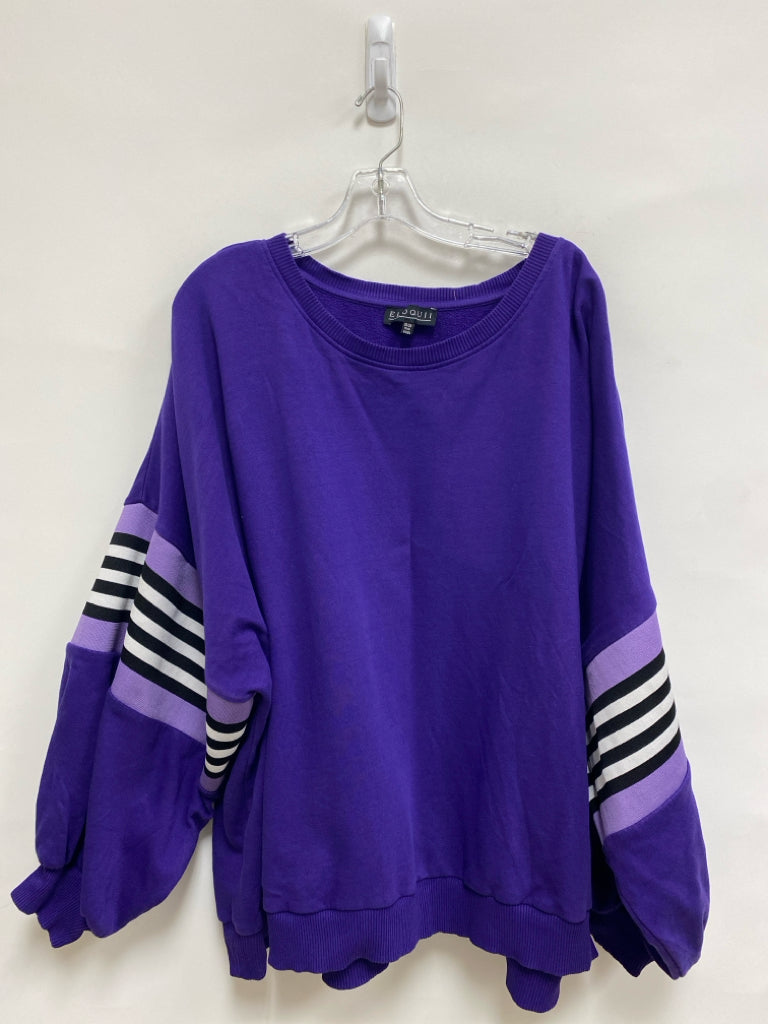 ELOQUII Size 26/28 Dark Purple Stripes Plus Size Sweatshirt