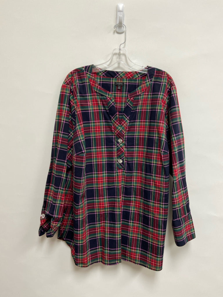 Talbots  SIZE  3X Navy/Red Green/Pink Plaid Quarter Button Plus Size Top