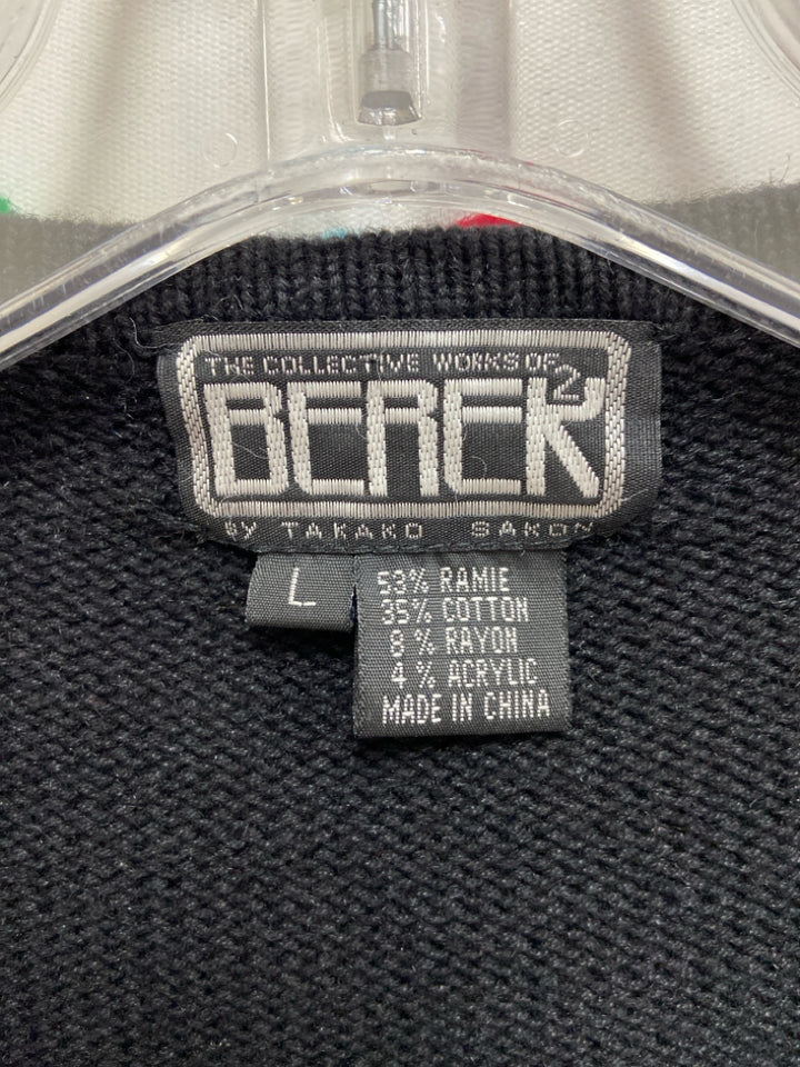 Berek Size L Black Multi Color Christmas Cardigan Ladies Sweater