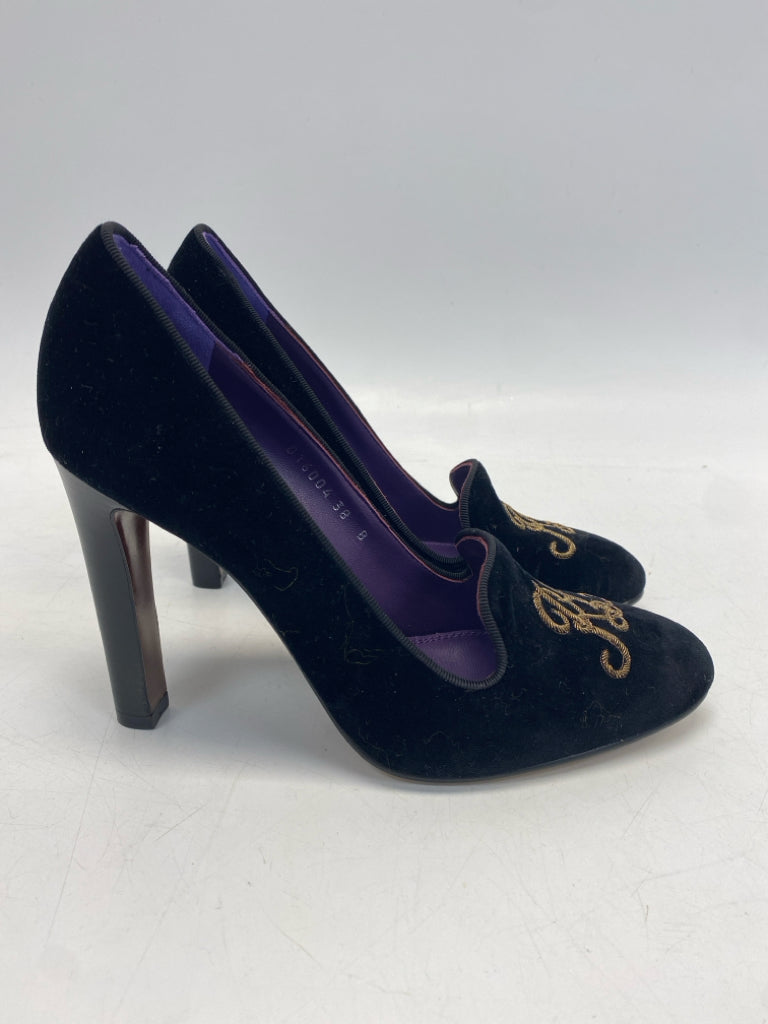 Ralph Lauren US Shoe Size 38B Black Gold Purple Label Velvet Heels