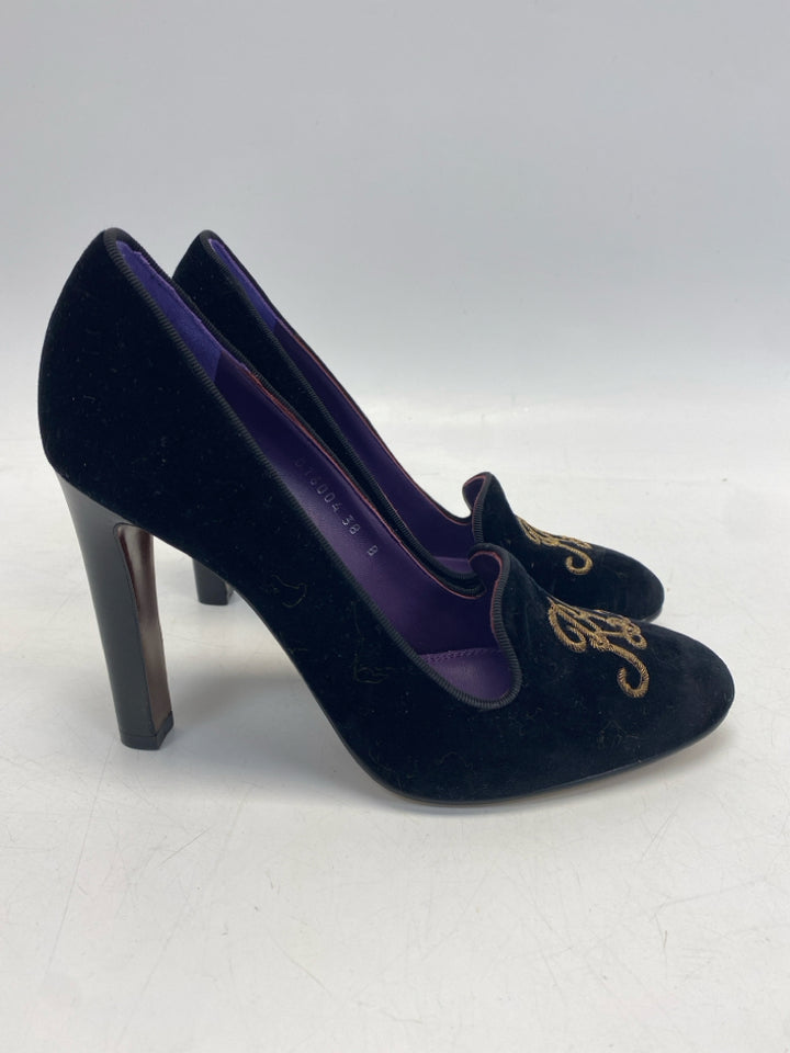 Ralph Lauren US Shoe Size 38B Black Gold Purple Label Velvet Heels