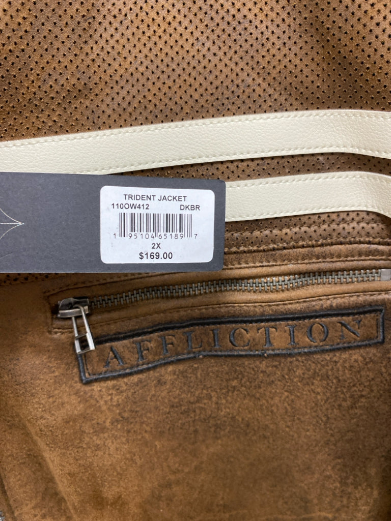 NWT Affliction Size XXL Brown/Cream Trimmed Faux Leather Men&