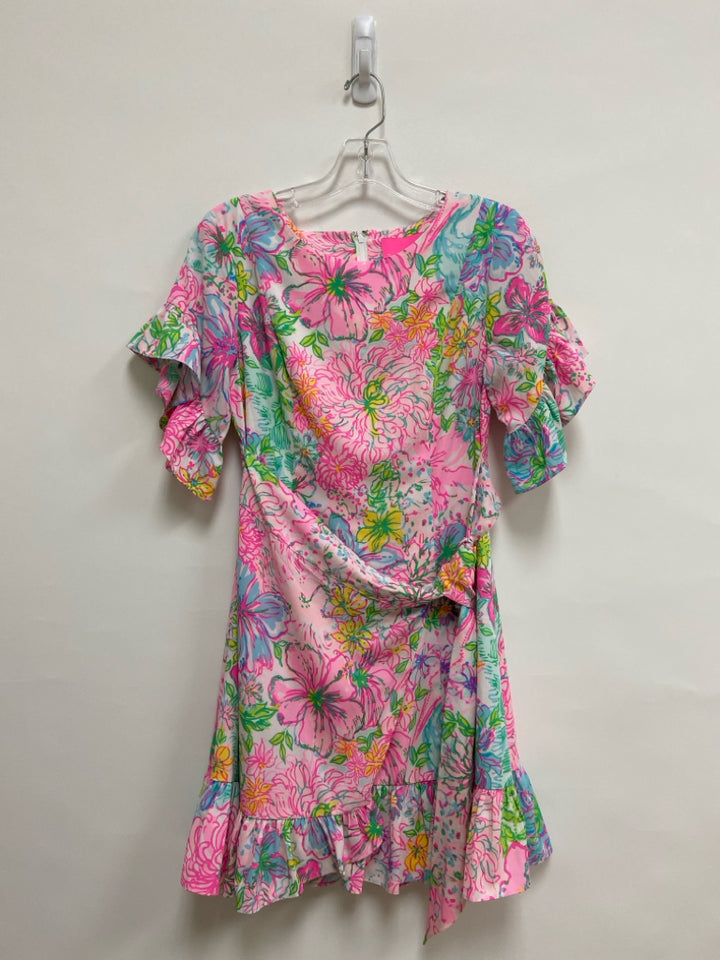 LILLY PULITZER Size 2 Pink/Blue Green/Yellow Flowers Ladies Dress