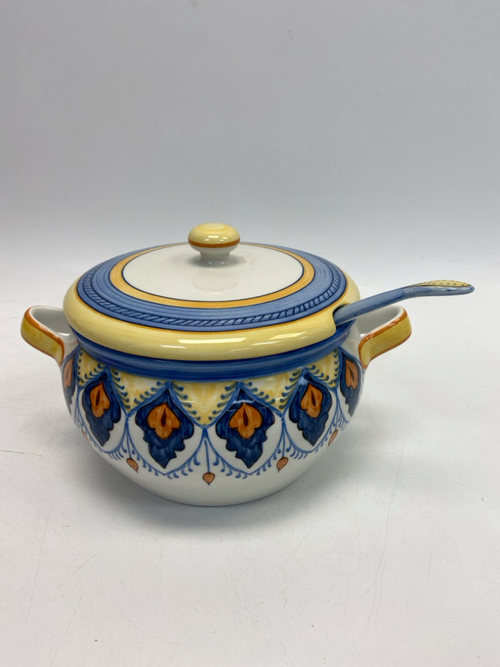 Blue/White Yellow/Orange Print Ceramic Serving Piece