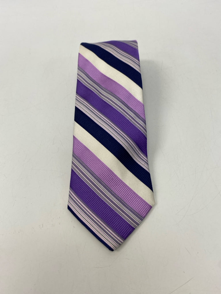 Paul Fredrick White/Navy Lavender Striped Silk Men&