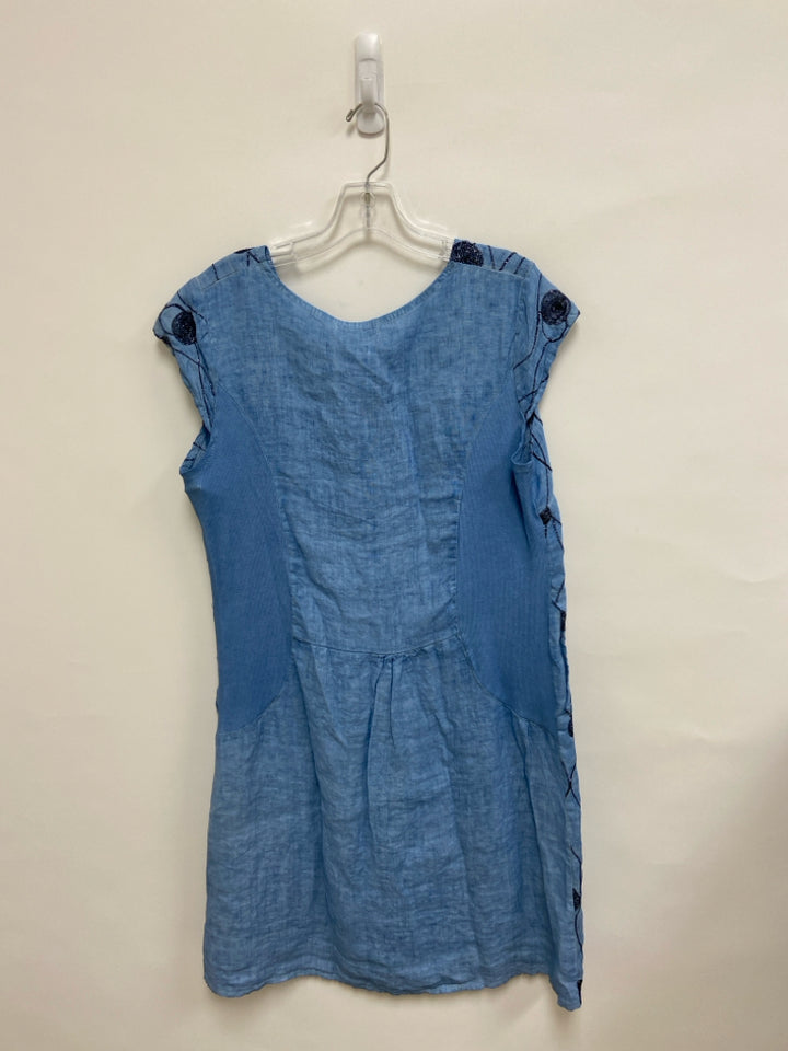 NWT  SIZE  2X Light Blue Navy Embroidered Linen Plus Size Dress