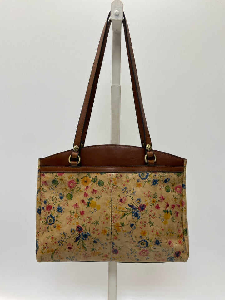 Patricia Nash Tan/Brown Multi-Color Flower(s) Handbag