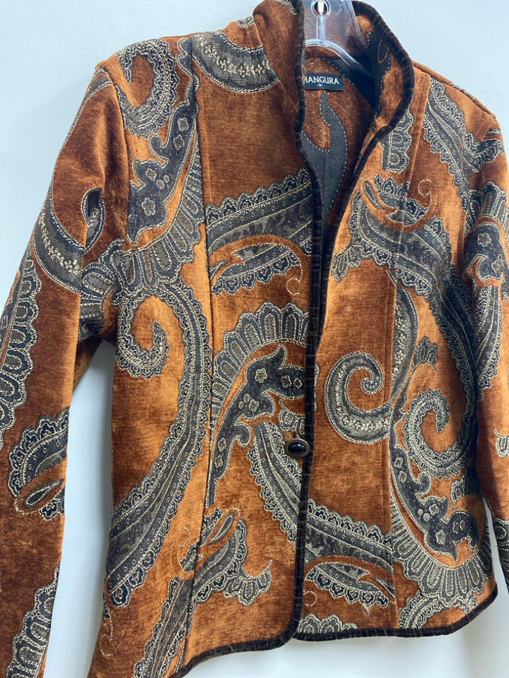 Size S Burnt Orange Brown Paisley Tapestry Ladies Jacket
