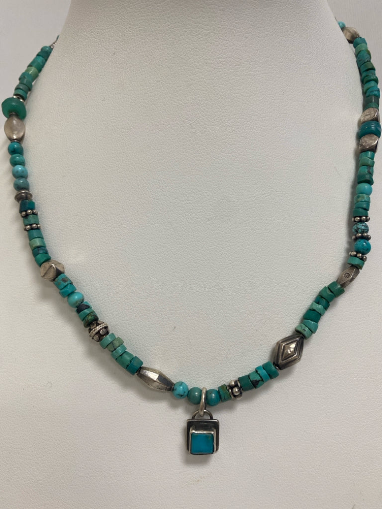 Turquoise Silver Beaded Necklace